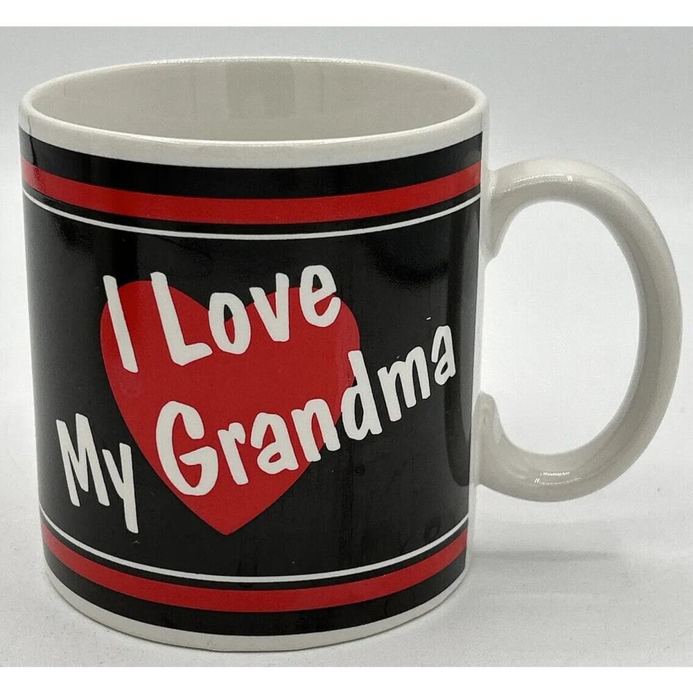 I Love My Grandma Coffee Mug by Russ Berrie 12 Oz Red and Black‎ Stripes